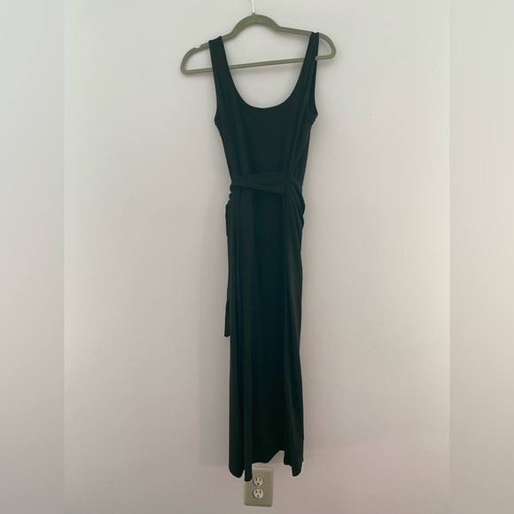 Summer Sleeveless Solid Split Front Bodycon Midi Tank Dress with Belt - Picture 5 of 6